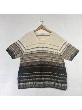 Vintage Reba Rose Womens Sweater Plus Size 22/24 Black Tan Stripe Short Sleeve